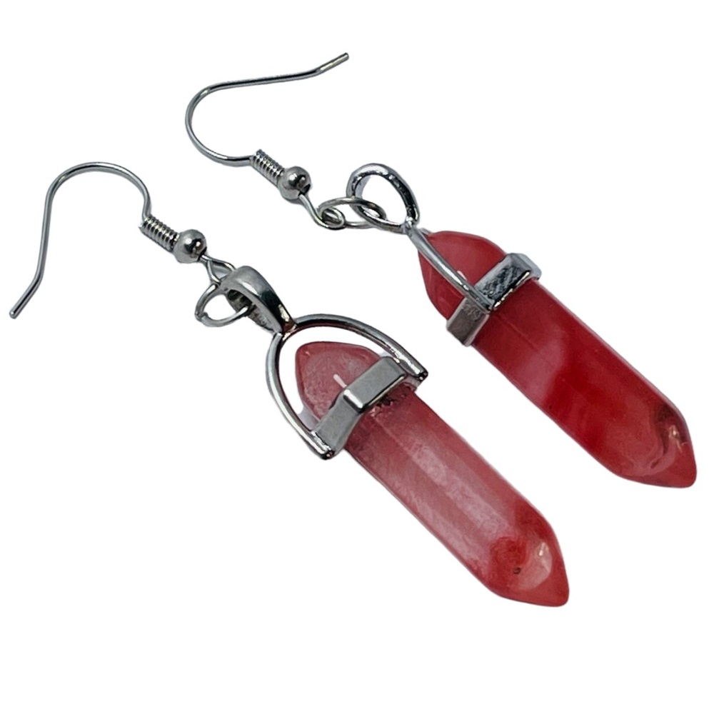 Cherry Quartz Dagger Pendant Dangle Earrings with silver hardware NEW